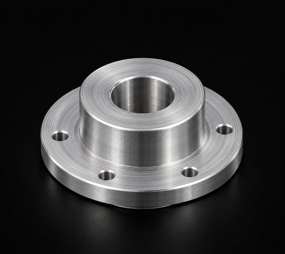 A machined flanged hub with a turned finish